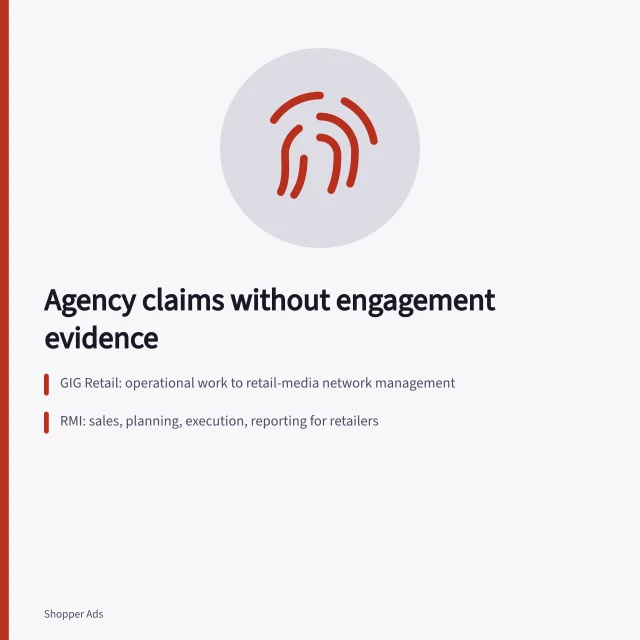 Card comparing GIG Retail and RMI service descriptions and missing engagement evidence. GIG Retail and RMI on paper: what their service descriptions say and what they cannot prove