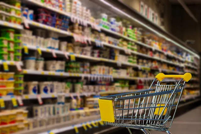 supermarket, cart, shopping, grocery, trolley, retail, food, buy, store, mart, dairy, products, brown shop, brown grocery, brown groceries, supermarket, superma
