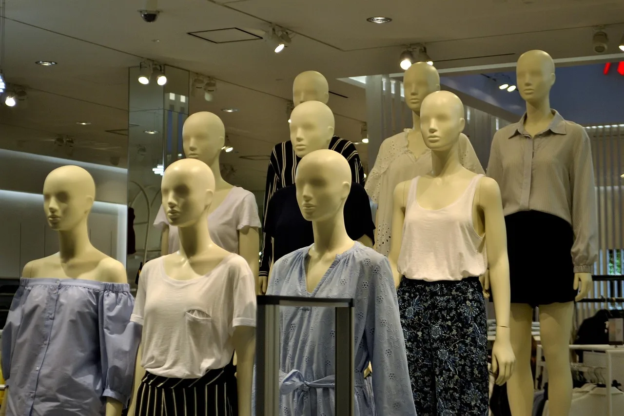 mannequin, display, model, figure, store, clothing, tops, skirts, blouse, fashion, woman, shopping, people, consumer, retail, sale, business, galleria mall, 2023, 2024