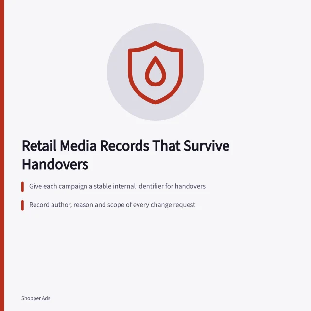 Card on retail media campaign records, change requests and placement inspection. Operating retail media so a campaign record survives every handover